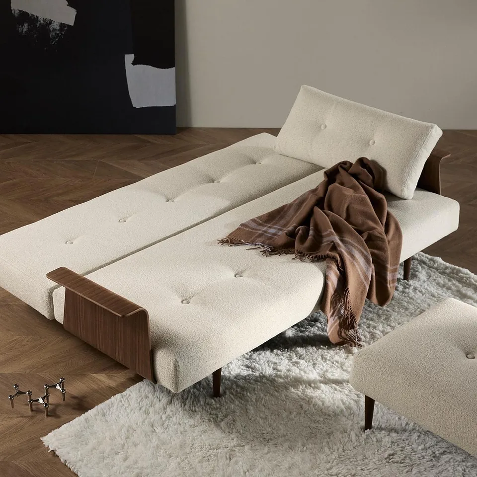 Оттоманка Recast Ottoman (справа) с разложенным диваном-кроватью Recast Plus Dark Styletto With Arms, Innovation Living, в интерьере