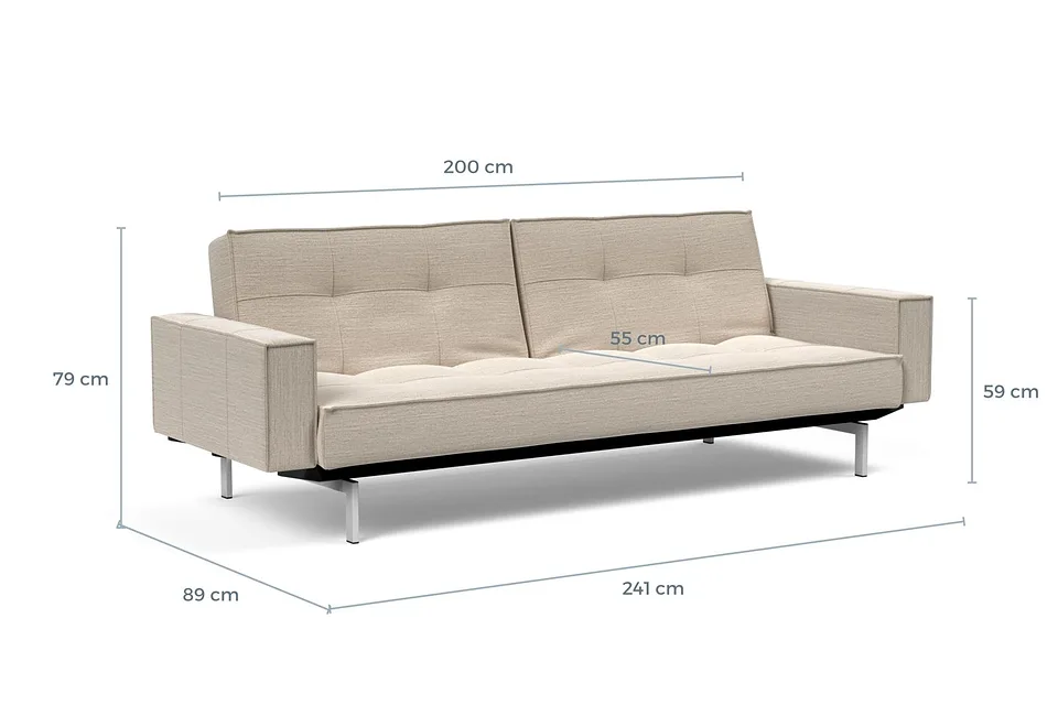 Схема размеров: диван-кровать Splitback Chrome Sofa Bed With Arms