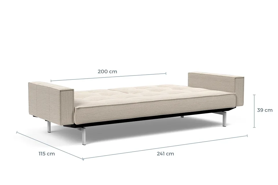 Схема размеров в разложенном виде: диван-кровать Splitback Chrome Sofa Bed With Arms