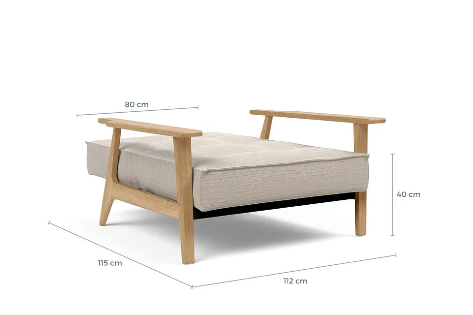 Схема размеров в разложенном виде: кресло-кровать Splitback Frej Chair