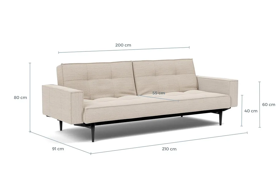 Схема размеров: диван-кровать Splitback Styletto Sofa Bed With Arms